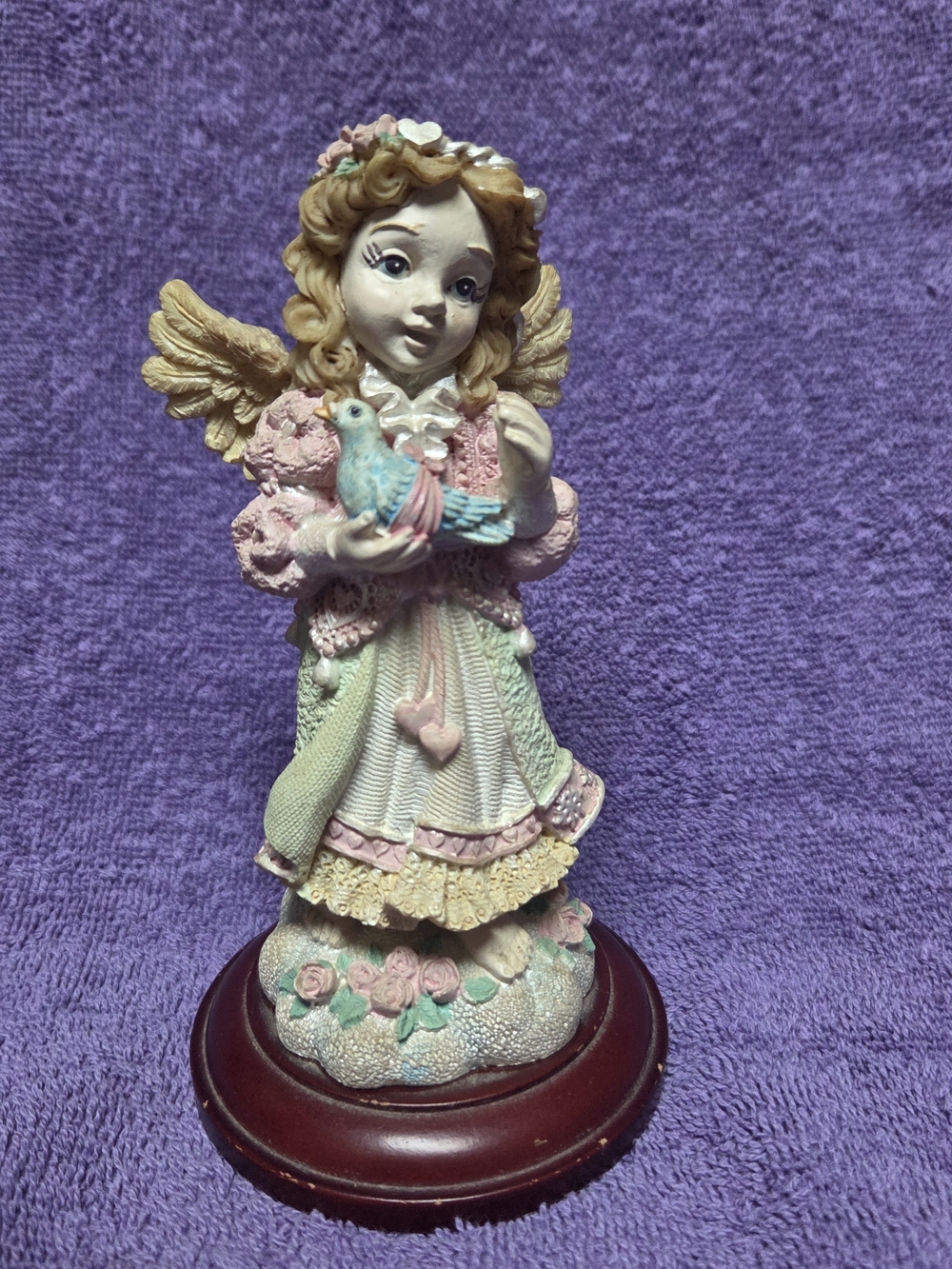 House Of Lloyd Vintage Pastel Angel Figurine Holding Blue Bird